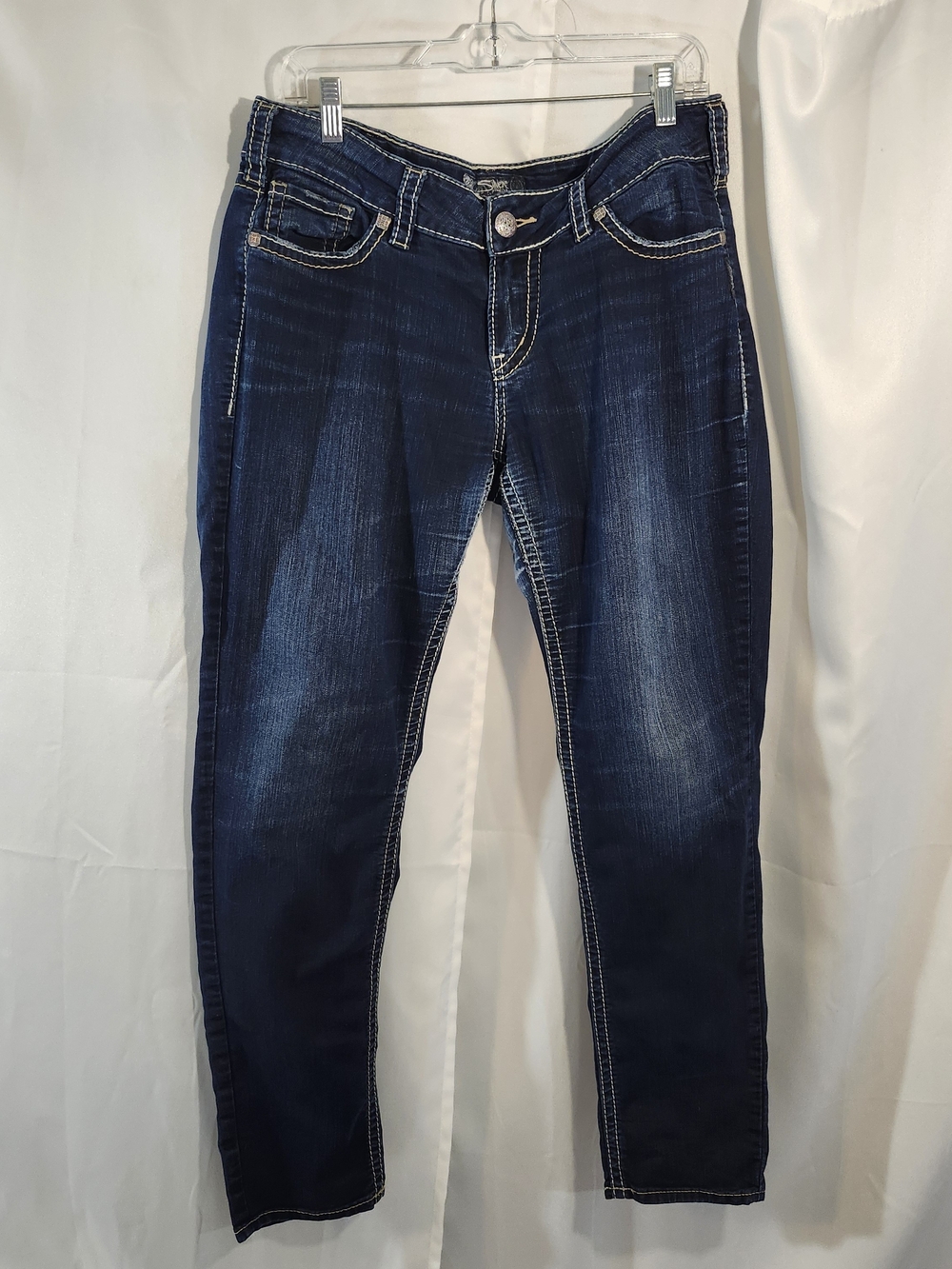 Silver Jeans Women's Dark Blue Skinny Jeans with Contrast Stitching